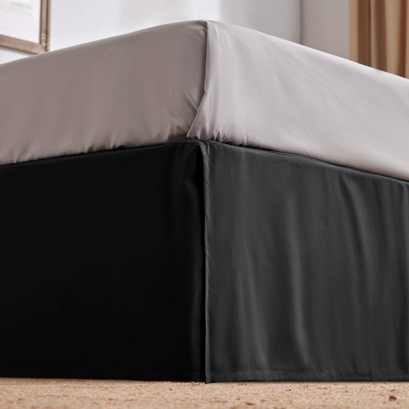 SLEEP ZONE Pleated Bed Skirts King Size, 15 inch Tailored Drop Easy Fit Bedskirt, Anti-Static, Fade Resistant (King, Black) - Image 1
